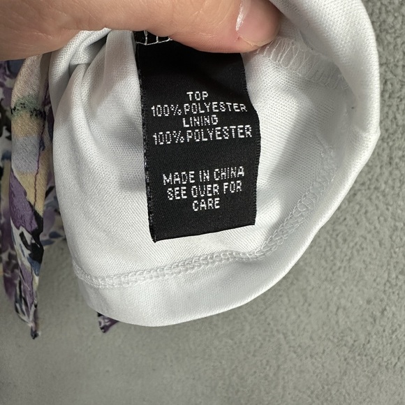 AGB‎ Womens 2X Purple Floral Chiffon Lace Up Top Ruffle Short Sleeve Boho - Picture 6 of 7